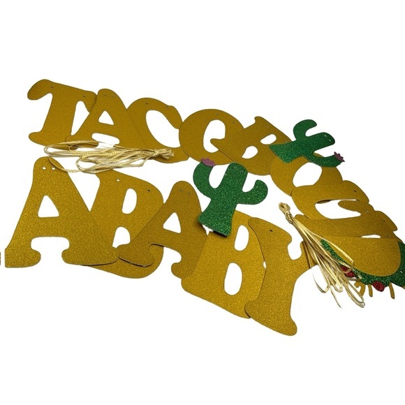 “Taco Bout A Baby" Gold Glitter Banner - Picture 4 of 5